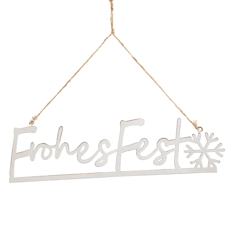 Frohes Fest Türschild - Metall weiß 25,5 cm zum Aufhängen