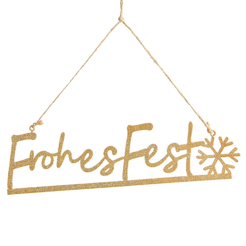 Frohes Fest Türschild - Schriftzug zum Aufhängen gold 25,5 cm