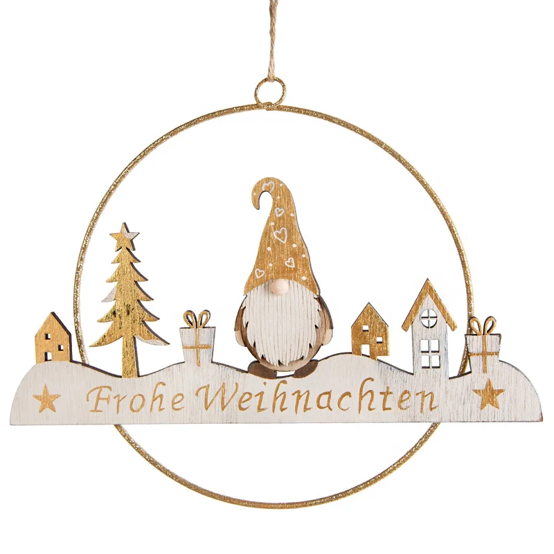 Frohe Weihnachten Türkranz - Wichtel Wanddekoration Holz Metall 25 cm