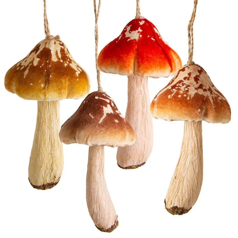 Herbst Deko 4 Pilze Anhänger - künstliche Dekopilze zum Aufhängen 14 cm