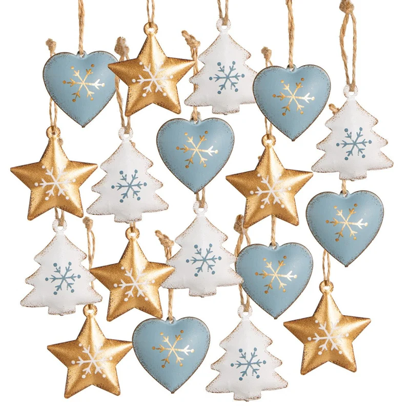 18 kleine Metall Weihnachtsanhänger blau Gold weiß 4 cm