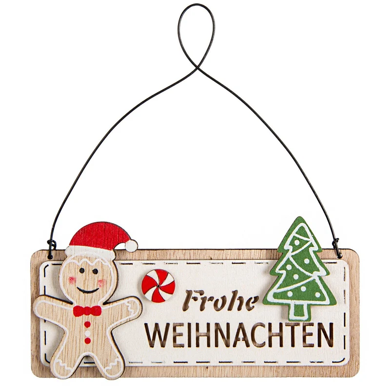 Frohe Weihnachten Holzschild braun rot - Türschild Lebkuchenmann 12 cm