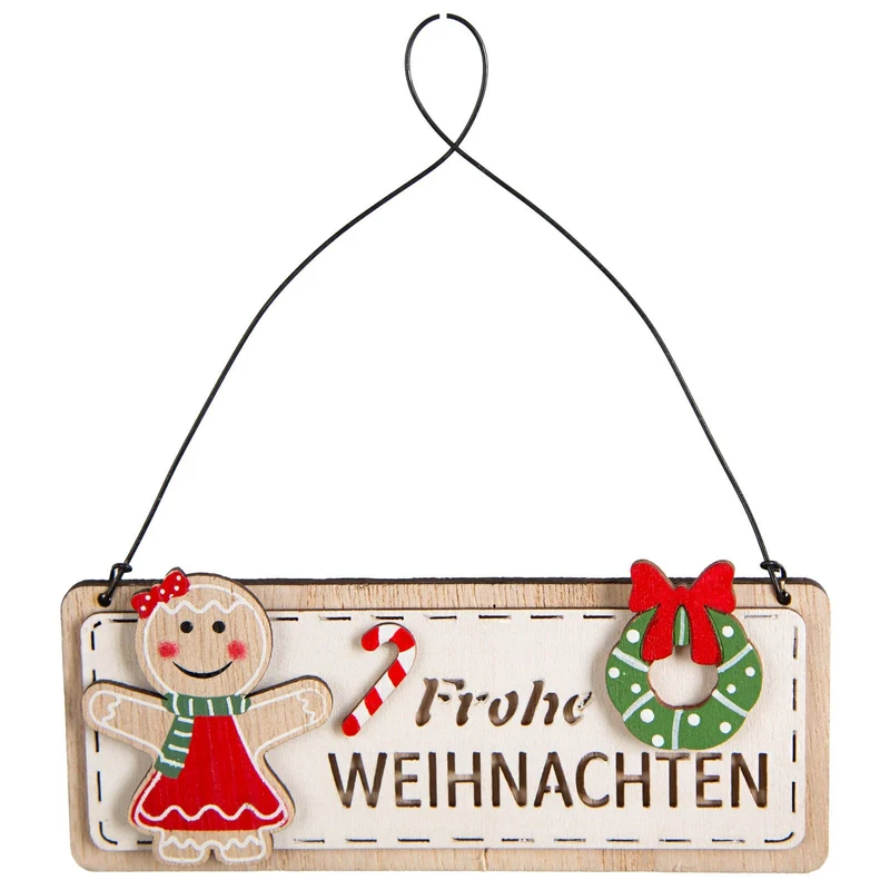 Frohe Weihnachten Türschild aus Holz - braun rot grün 12 cm