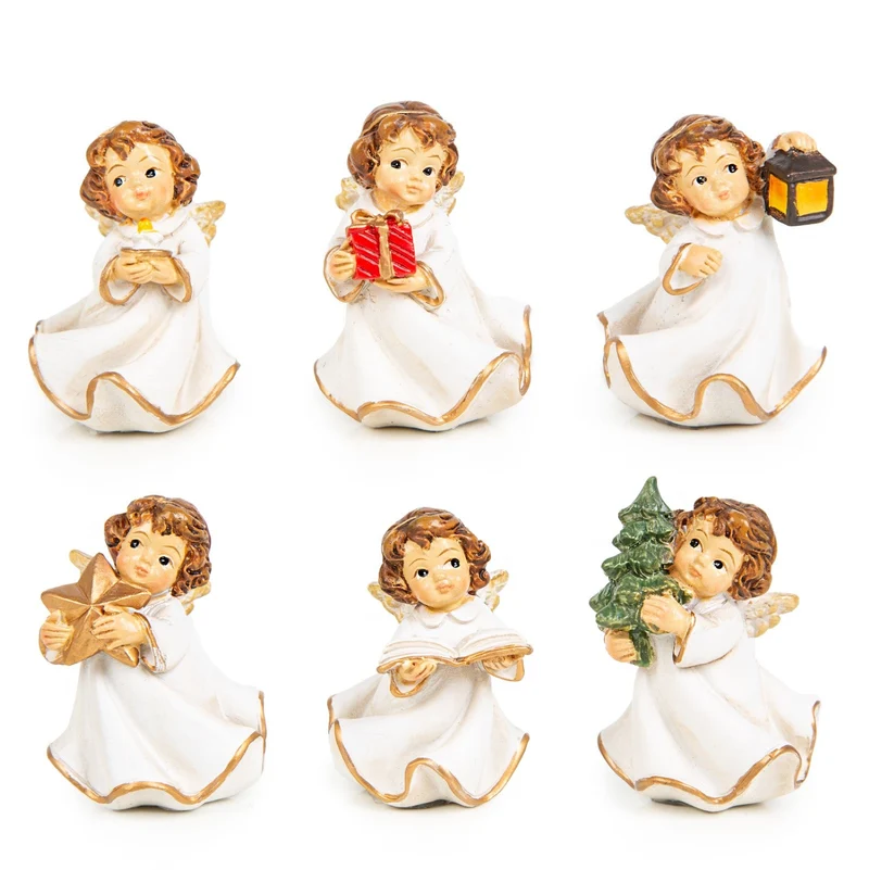 6 Mini Engel Weihnachtsengel als kleines Geschenk Creme weiß 5 cm