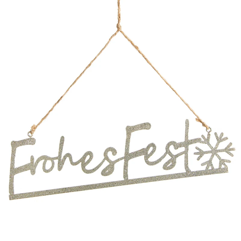 Weihnachten Türschild "Frohes Fest" Weihnachtsdekoration silber 25,5 cm