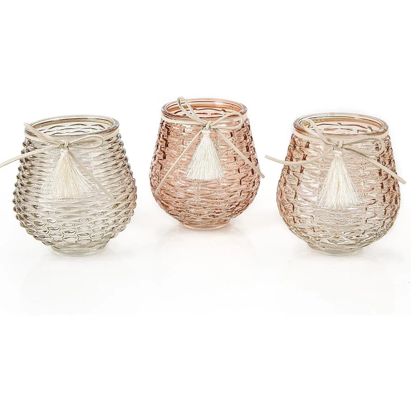 3 Teelichthalter Set beige rosa 10 cm