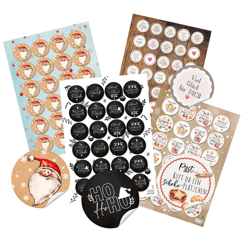 Logbuch-Verlag 107 Weihnachtliche kleine Sticker für Geschenke als Weihnachten Verpackung 3,2 und 4 cm