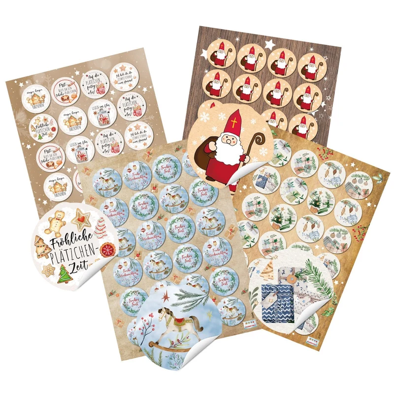 Logbuch-Verlag 96 Frohe Weihnachten Sticker mit Nikolaus Aufkleber zum Zukleben von Geschenktüten rund 4 cm