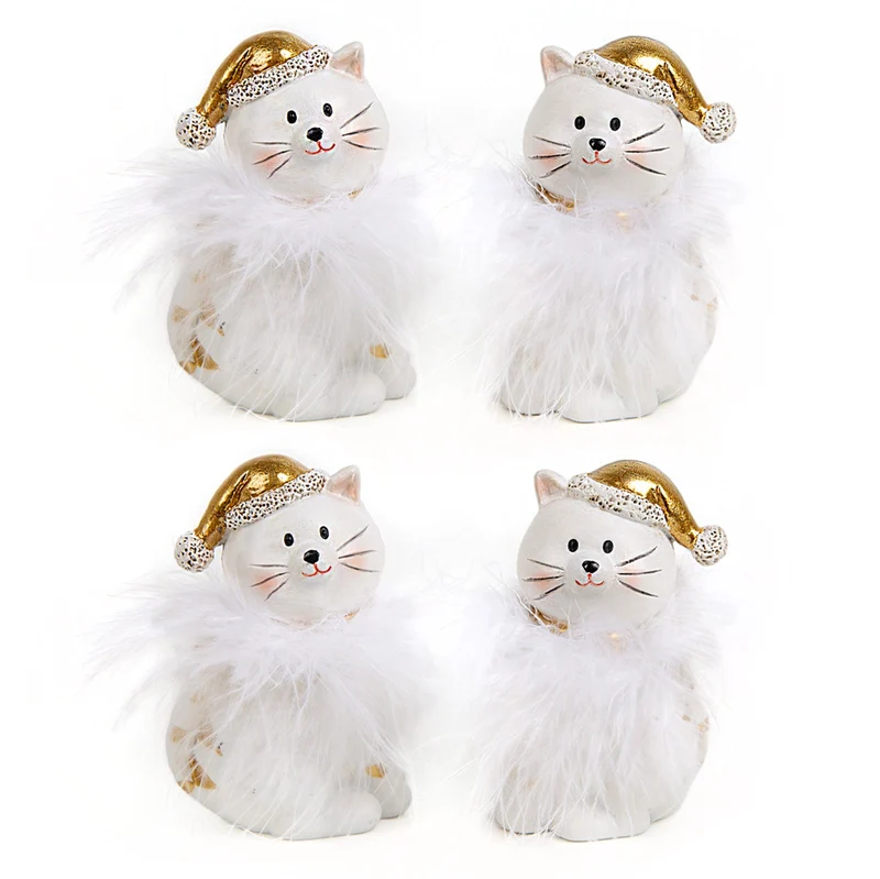 4 kleine Katzen Figuren Gold weiß 8 cm