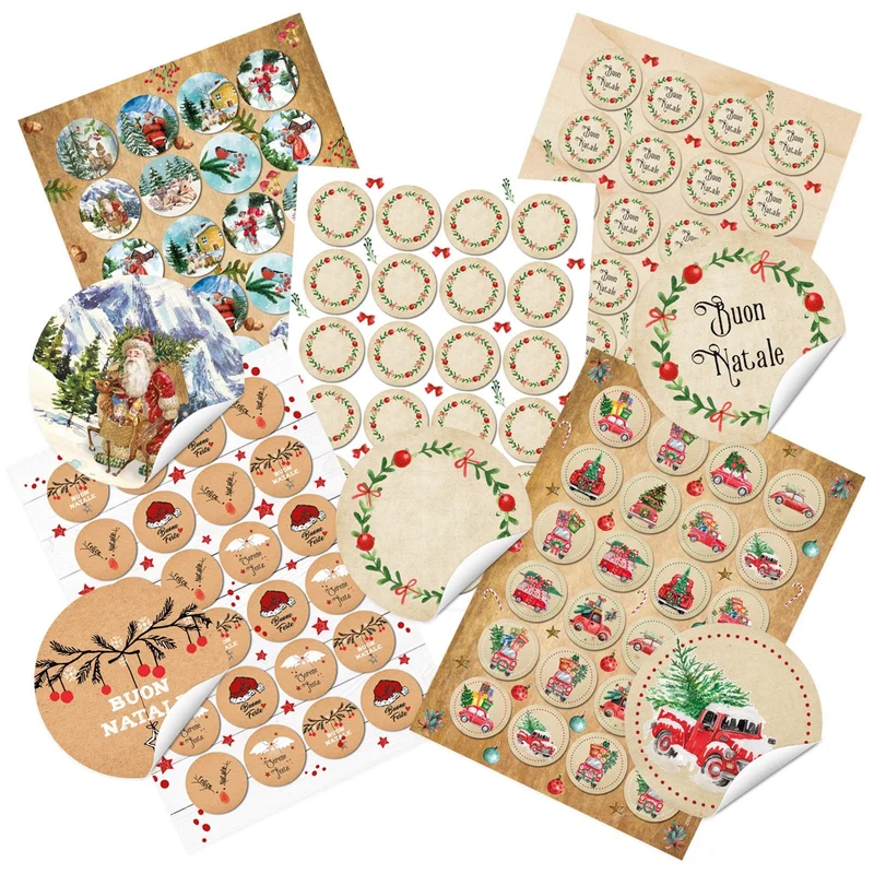 Logbuch-Verlag 120 italienische Weihnachtsaufkleber Buon Natale Weihnachtssticker zum Beschriften Italien Nostalgie Sticker 4 cm