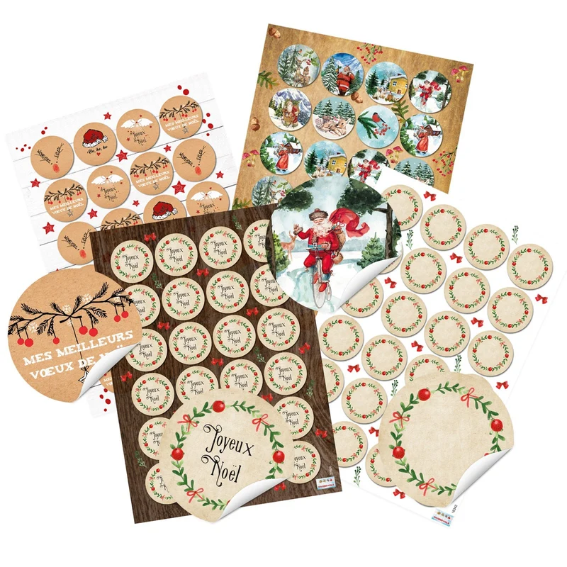Logbuch-Verlag 96 Weihnachtsaufkleber französisch Joyeux Noël Weihnachtssticker zum Beschriften Nostalgie Sticker 4 cm