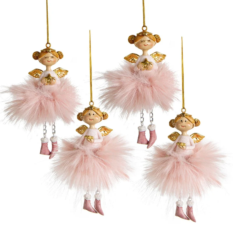 4 Engel zum Aufhängen Schutzengel rosa pink Gold 11 cm