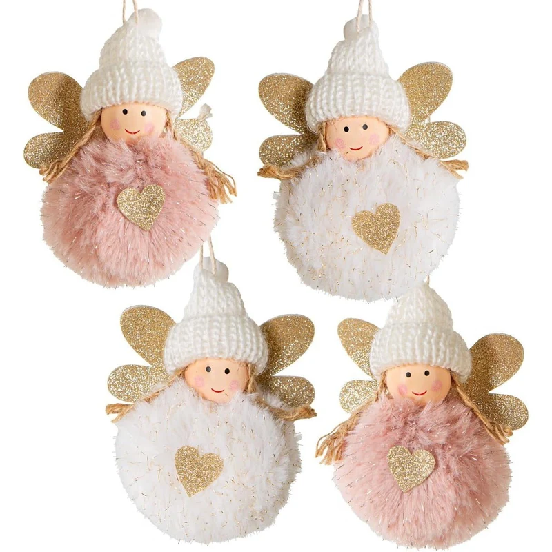 4 Stoffengel Anhänger - Schutzengel rosa weiß 10 cm