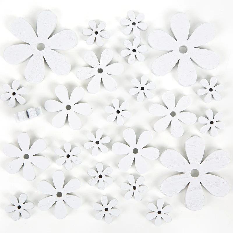 24 weiße Streublumen aus Holz Streudeko 2-6 cm