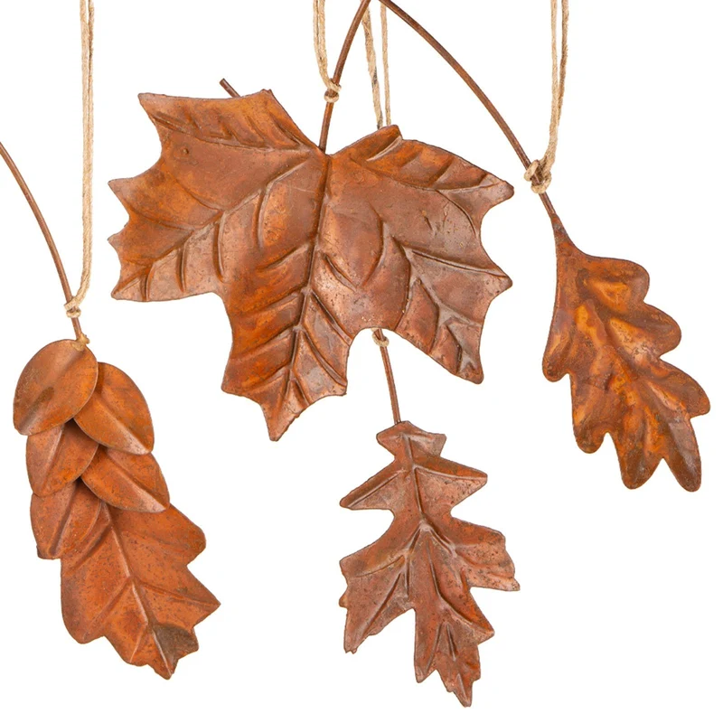 Herbstdekoration zum Aufhängen 4 Blätter Rostbraun Metall 9 cm