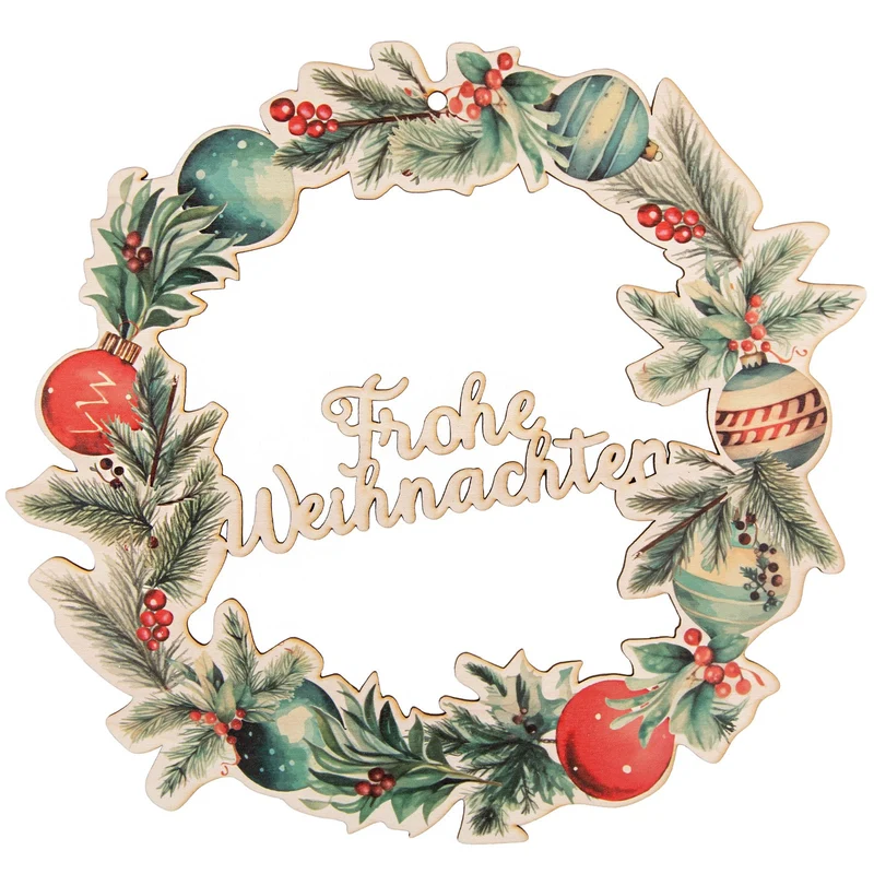 Frohe Weihnachten Türkranz Holz grün rot Weihnachtsdekoration Ø 30 cm