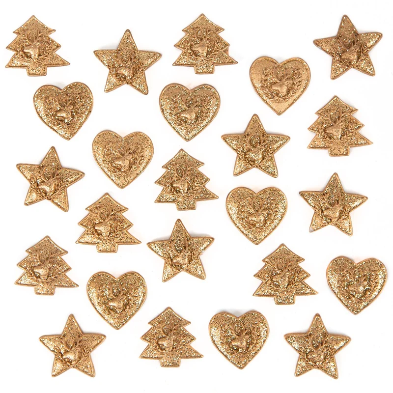 24 Weihnachten Streuteile Herz Stern Baum goldene Tischdekoration 3 cm