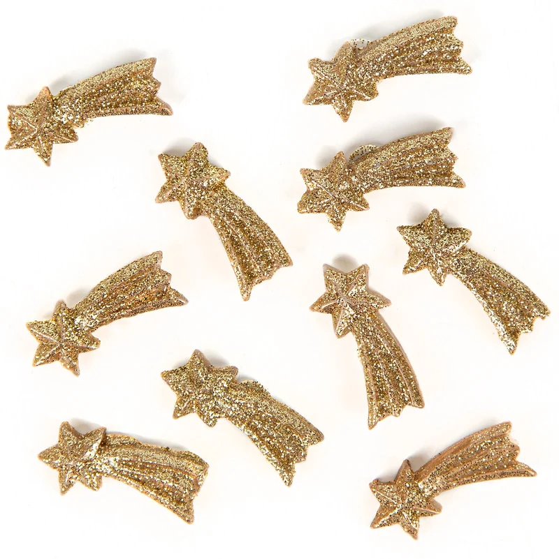 10 Mini Sternschnuppen mit Klebepunkt Gold glitzernd 3 cm