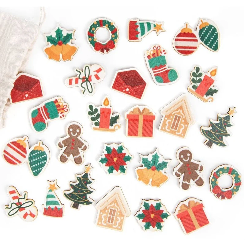 24 Stück Weihnachten Tischdeko - rot grün aus Holz 3-5 cm