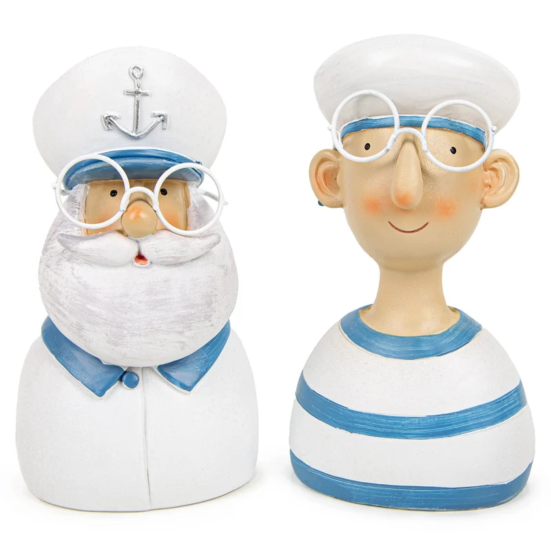 2 Maritime Figuren Matrose + Kapitän Set blau weiß 12 cm