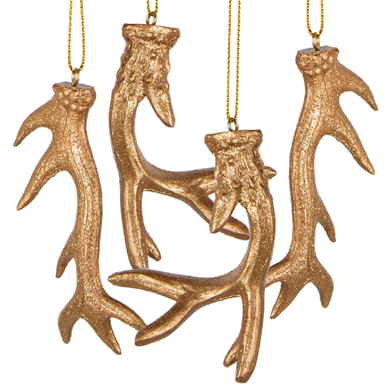 4 künstliche Hirschgeweih Anhänger Silber-Gold glitzernd 8,5 cm