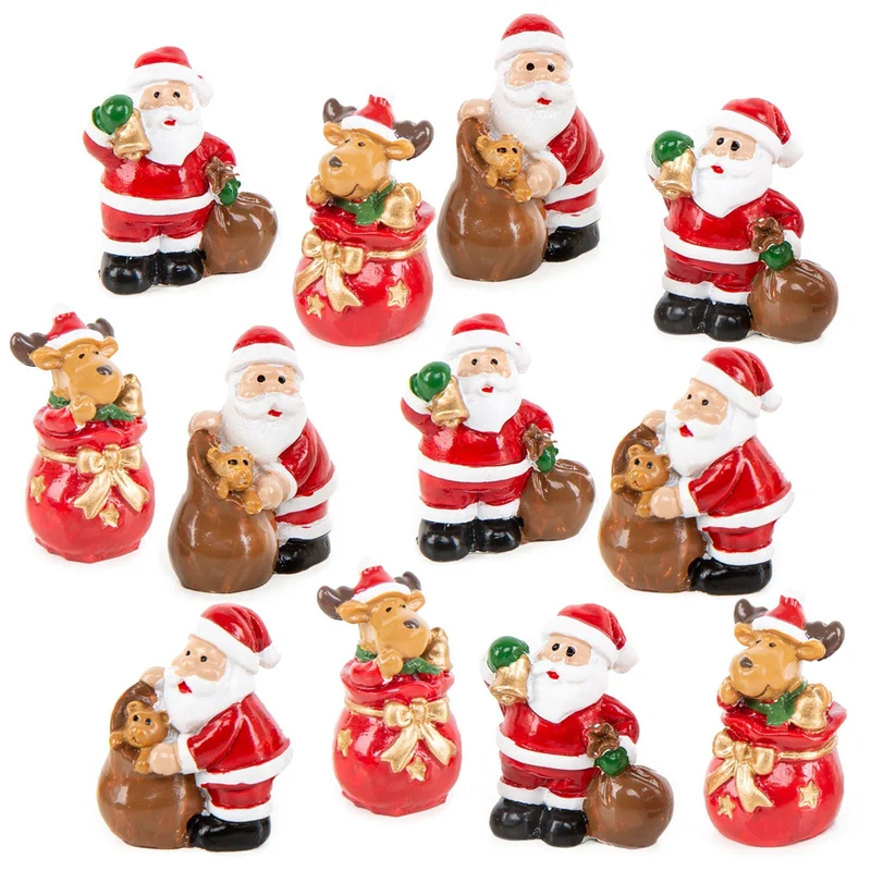 12 Mini Weihnachtsfiguren Weihnachtsmann Nikolaus Rentier 3,5 cm