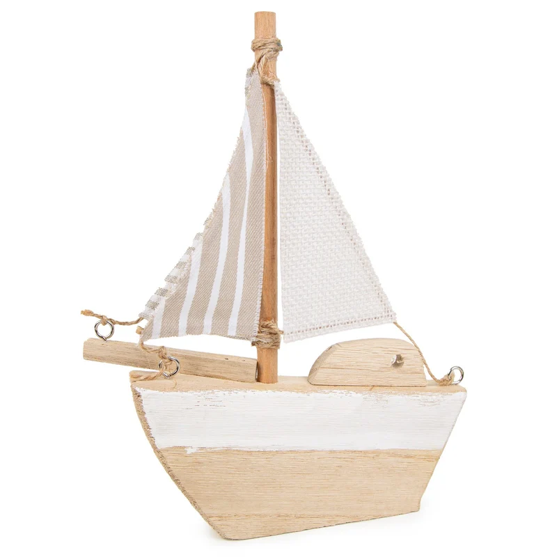Holz Segelboot braun Natur Stoff-Segel Sommerdeko 26 cm Dekoration