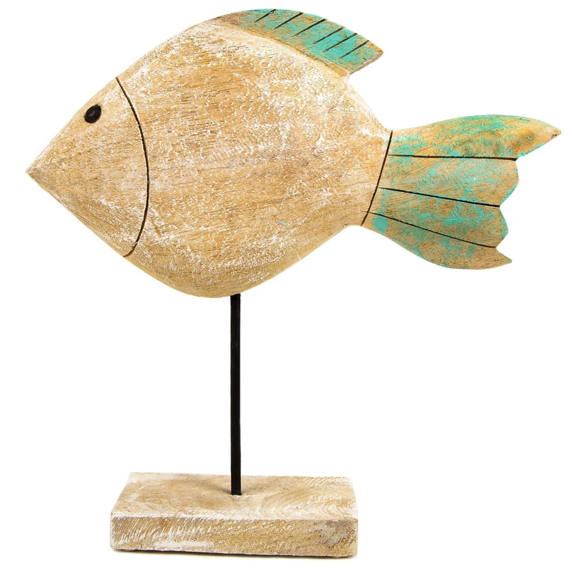Großer Fisch aus Mangoholz 27 x 26 x 7 cm Deko naturfarben