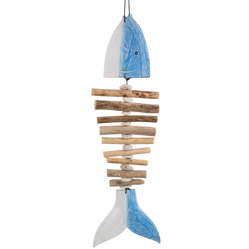 Großer blau weißer Fisch aus Holz zum Aufhängen ca. 70 cm