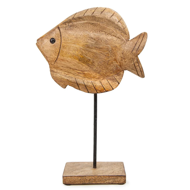 Fisch Figur aus Holz zum Hinstellen braun Badezimmer Dekoration 28 cm