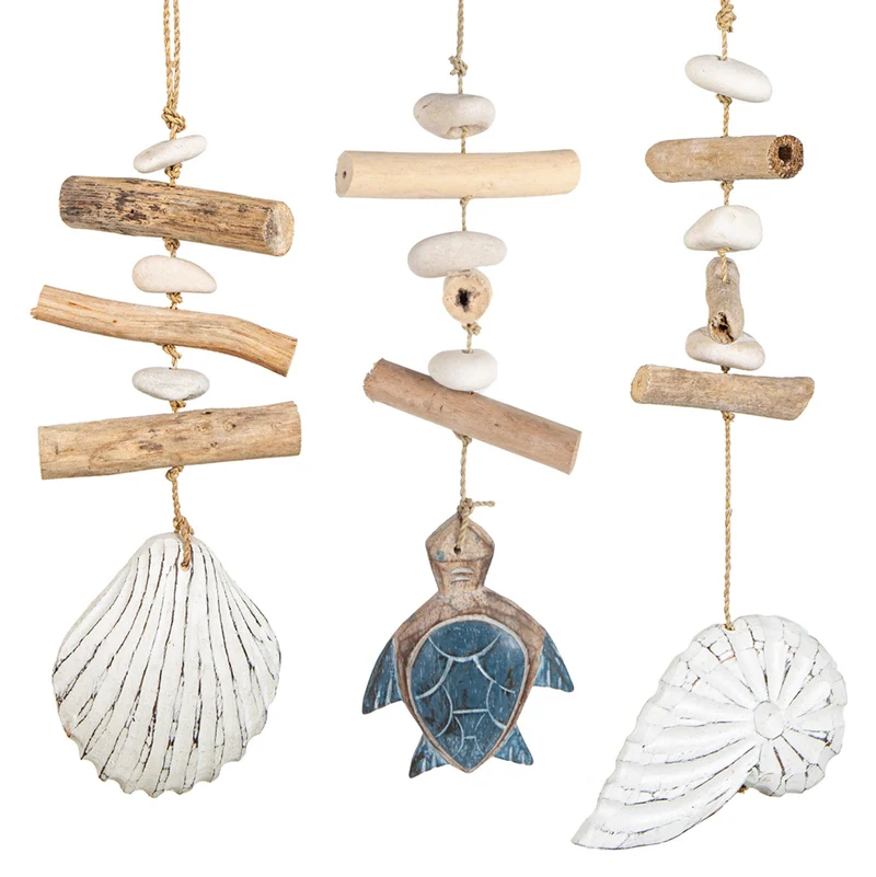 Deko Set 3 Maritime Anhänger blau natur weiß - mit Treibholz 35-40 cm