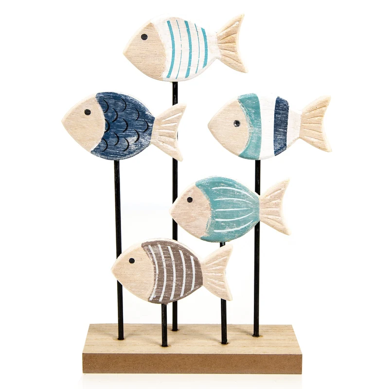 5 Fische auf Stab zum Hinstellen weiß blau 26 cm hoch maritime Deko