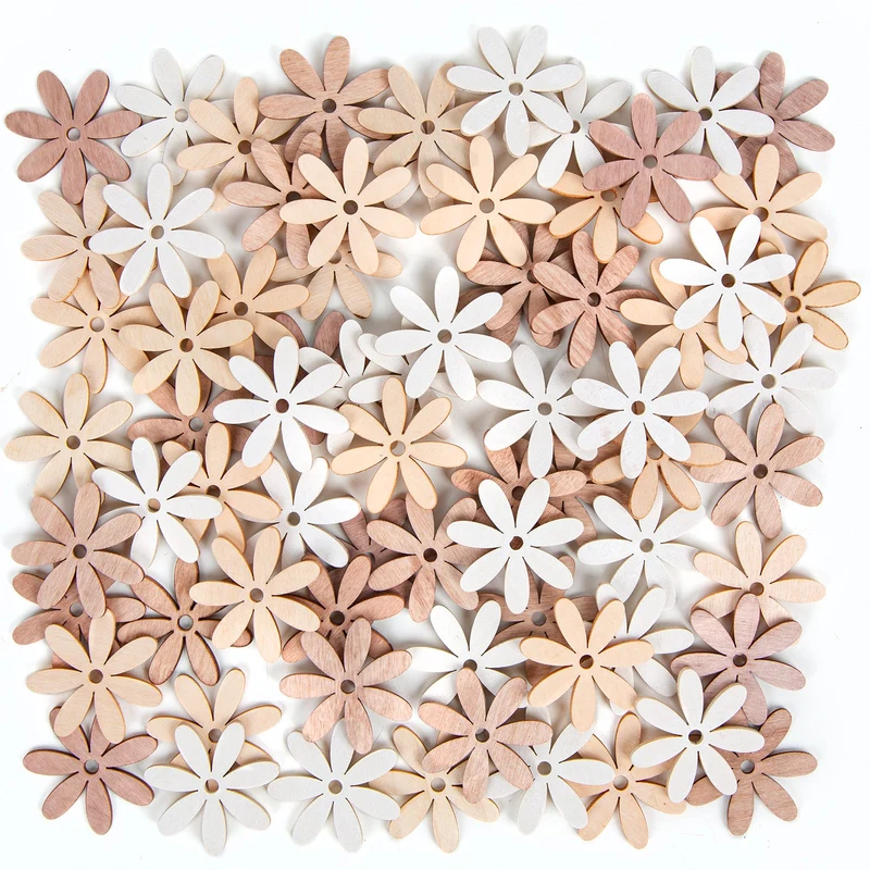 72 kleine Blüten zum Streuen aus Holz braun weiß beige creme 4 cm