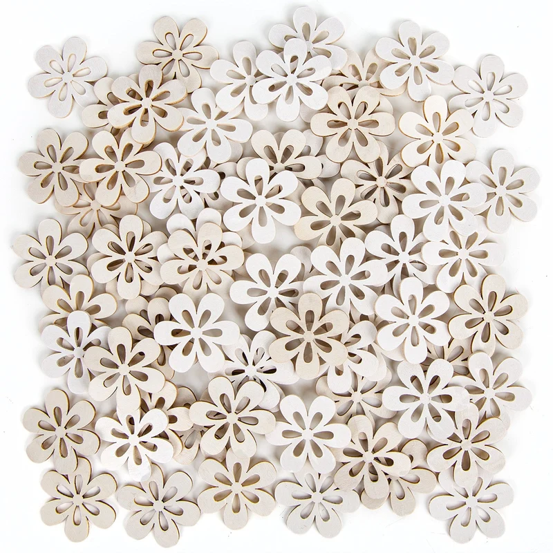 72 Holzblumen Streuteile Tischdekoration natur beige creme 4 cm