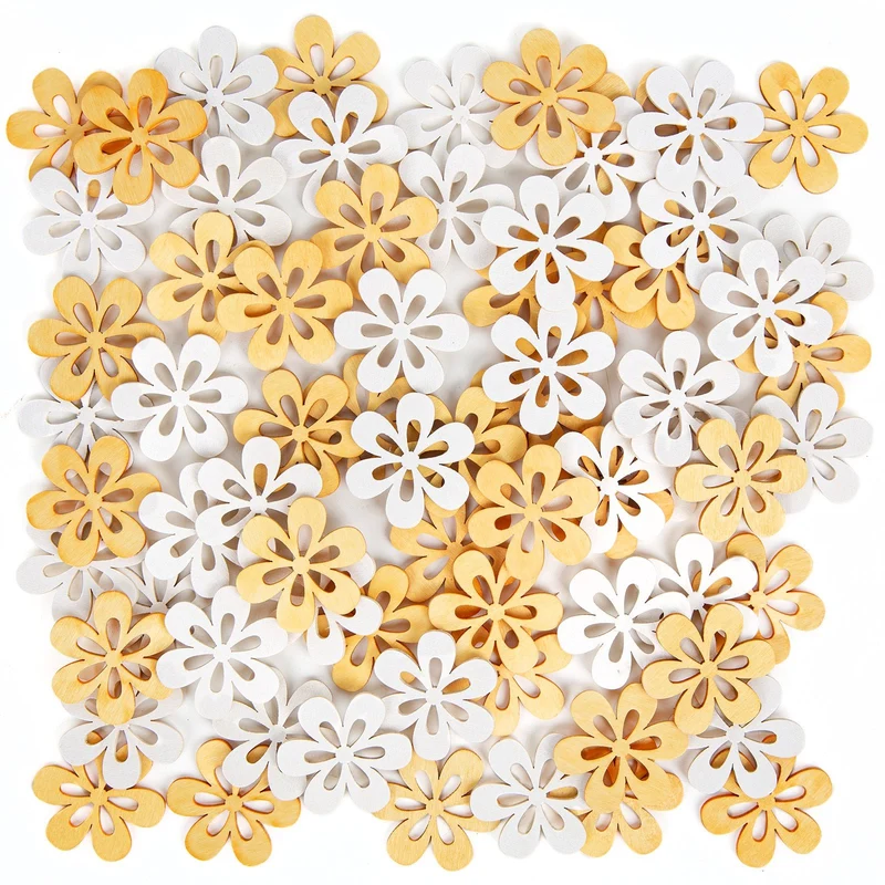 72 gelb orange Holzblumen Streuteile Tischdekoration Sommer Feste 4 cm