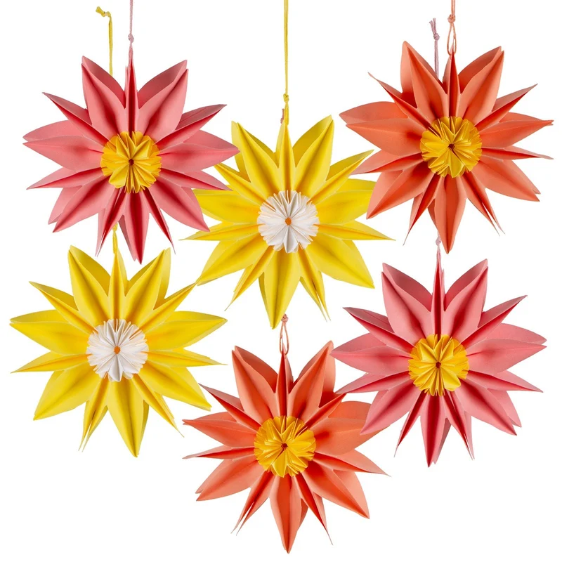 6 große Faltblumen aus Papier mit Magnet - 15 cm pink rosa gelb