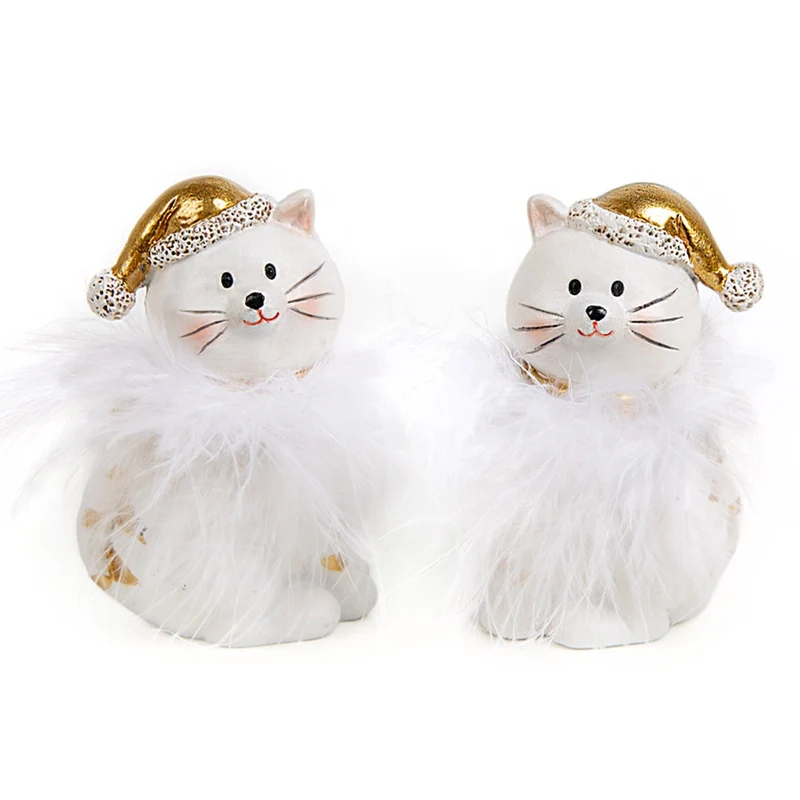 2 Weihnachten Deko Katzen gold weiß - Weihnachtskatzen 8 cm