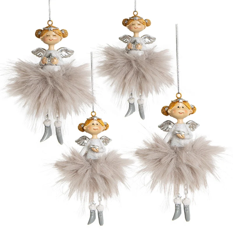 4 Schutzengel Anhänger Silber grau - Weihnachtsanhänger 11 cm
