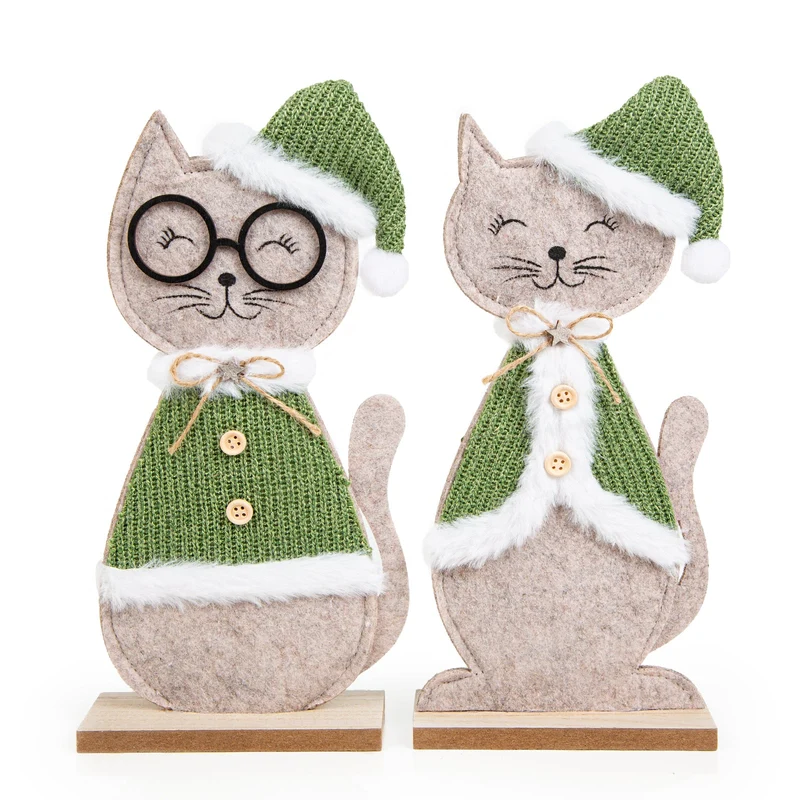 Weihnachtskatzen Set - 2 Katzen Figuren grün grau Dekofiguren 26 cm