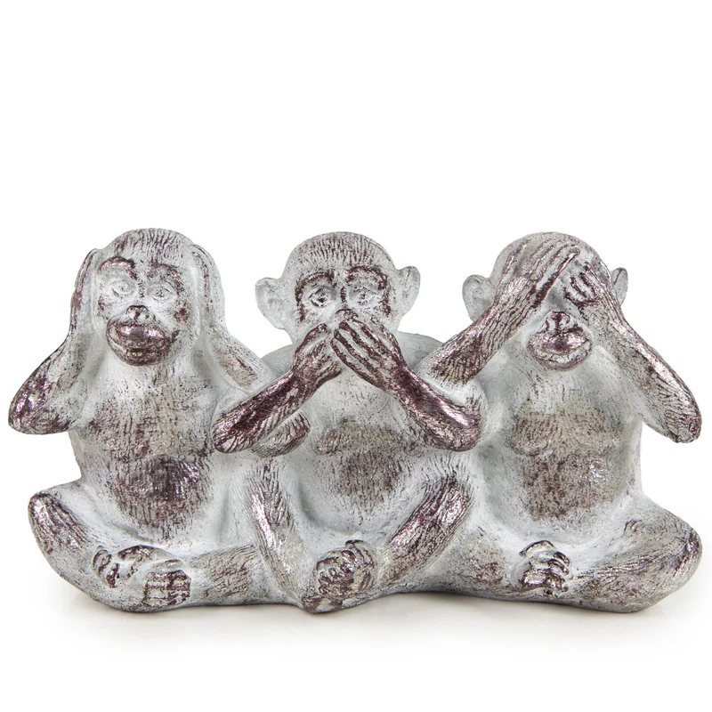 Dekofigur drei Affen - Silber "nichts hören sagen sehen" 21 x 11 cm