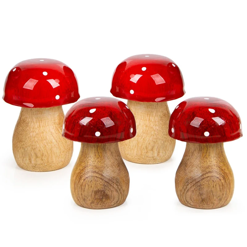 4 Fliegenpilze Dekofiguren - Herbst Dekoration rot weiß braun 7 cm