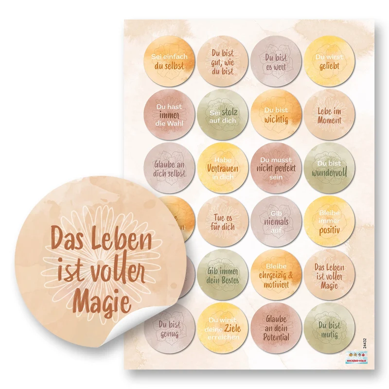 48 Sprüche Sticker mit inspirierenden Botschaften orange braun grün 4 cm