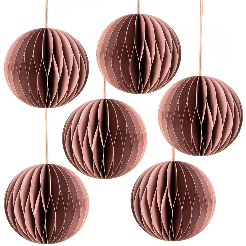 6 Weihnachtskugeln Honeycomb altrosa Papier Kugeln Ø 8 cm