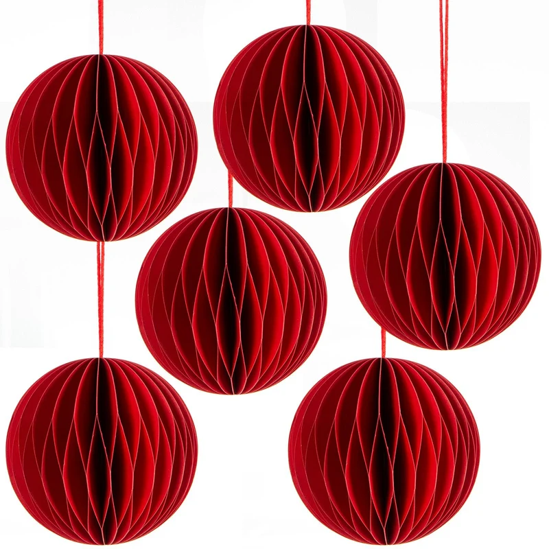 6 Honeycomb Weihnachtskugeln rote Papierkugeln 8 cm