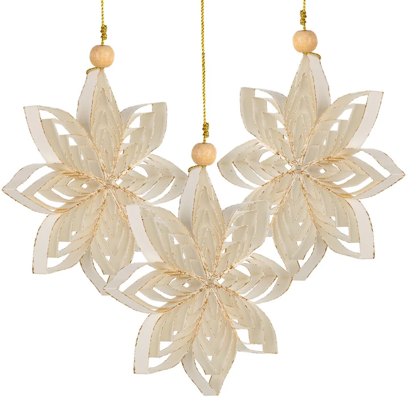 3 Papiersterne 15 cm - weiß Gold glitzernd Weihnachtsanhänger 3D