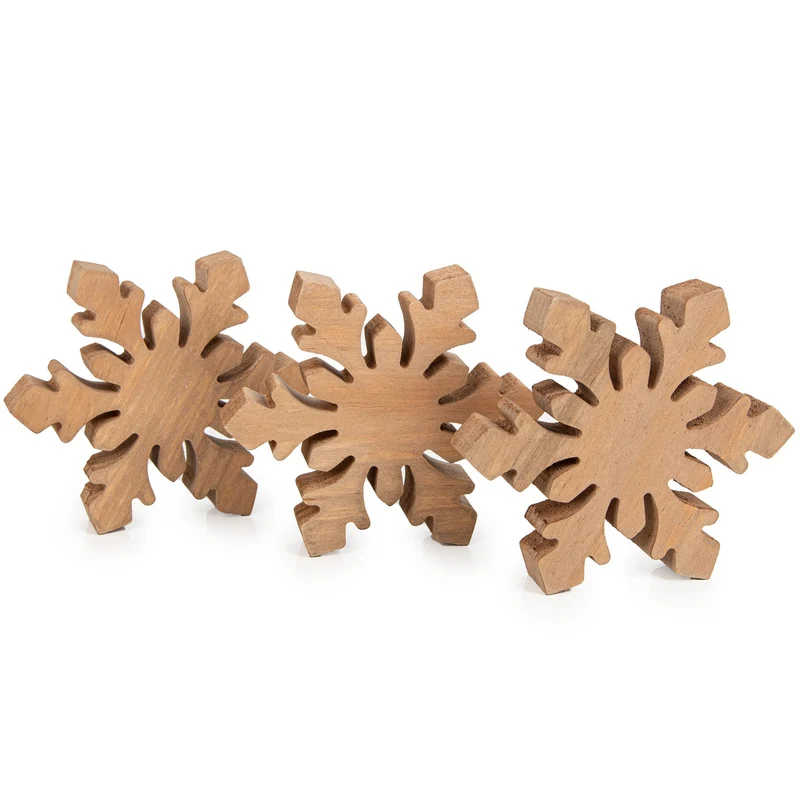3 große Holz Schneeflocken zum Hinstellen - Weihnachtsdeko 14 x 2 cm