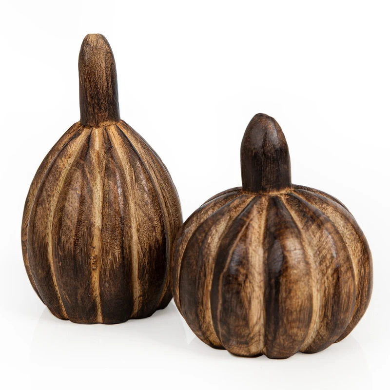 2 Kürbis Figuren zum Hinstellen - Herbstdeko dunkelbraun 10-12 cm