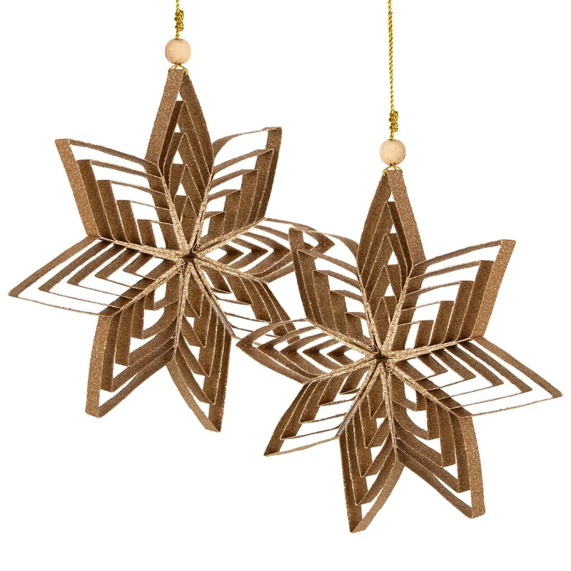 2 große Weihnachtssterne - Kraftpapier Gold braun zum Aufhängen 20 cm