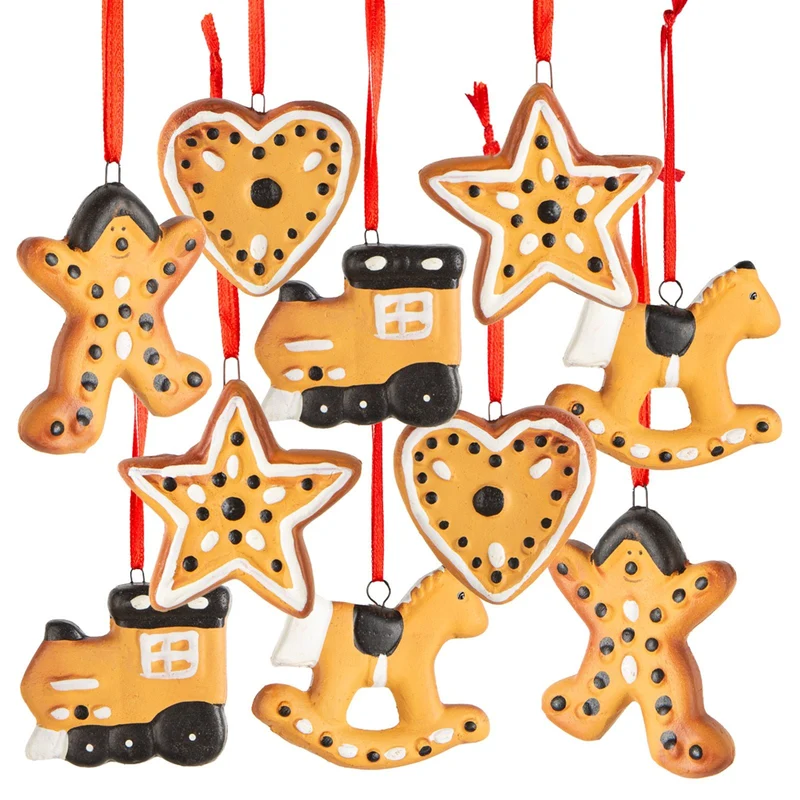 10 Lebkuchen Deko Anhänger aus Ton - Weihnachtsanhänger braun 5 cm
