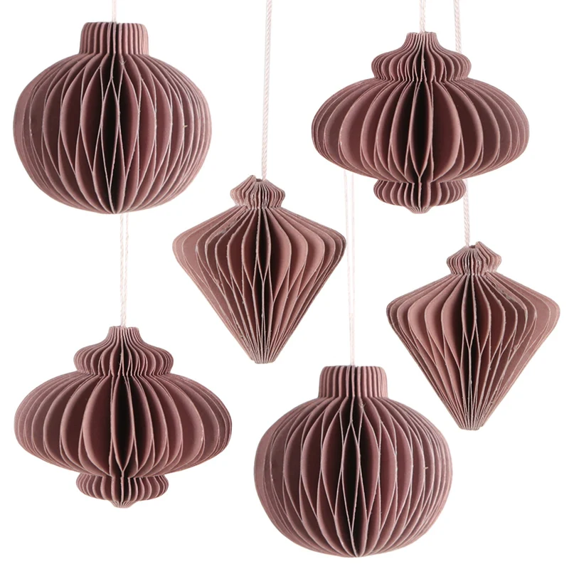 6 Weihnachtsbaumanhänger altrosa - Papierkugeln zum Aufhängen 4 cm